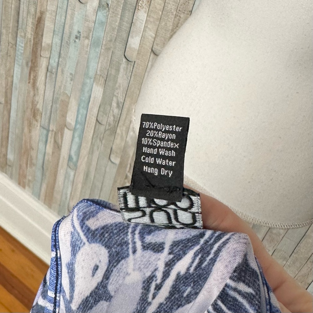 Clara Sun Woo XL Blue Artsy Botanical Print Asymmetric Jersey Tunic Top Tank - Picture 7 of 7